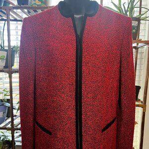 Vintage Rafael Red Black Boucle Zip Up Blazer Jacket Womens Size 6
